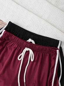 2件套休闲撞色绑带女式睡裤套装 - 彩色 - 查看 3