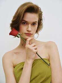 Lumivelle Top corto de bandeau casual sencillo para mujer, blusa ajustada de corte fruncido y de moda - Mostaza Amarilla - Ver 4