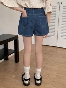 DAZY 青少年女孩牛仔短裤、女孩夏季服装、返校服装 - 藍色 - 查看 3