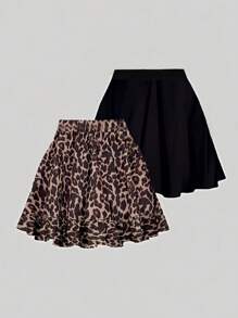 大码女式荷叶边下摆松紧腰夏季半身裙 - 彩色 - 查看 1