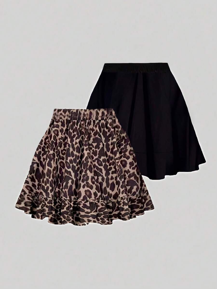 大码女式荷叶边下摆松紧腰夏季半身裙 - 彩色 - 查看 1