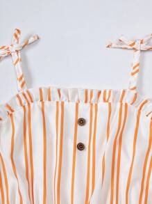 SHEIN Genkimix Kids Bộ 3 món đồ liền thân dễ thương cho bé gái tuổi teen, thường ngày, họa tiết hoa sọc và màu trơn, phù hợp với gia đình nhiều con, kỳ nghỉ ở bãi biển, vui chơi ngoài trời, đi học - Nhiều màu - Xem 8
