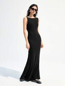 LYSMO Women's Sleeveless Draped Backless Asymmetrical Deconstructivist Maxi Dress, Avant-Garde Fashion, Deconstructivism - Black - View 4