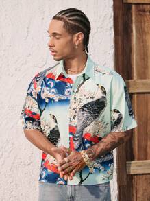 ROMWE MEN Men's Anime Boxy Fit Short Sleeve Casual Shirt - Blue - View 5
