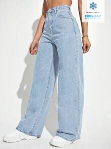 SHEIN ICON Women's Casual Everyday Distressed Straight Leg Baggy Jeans With Slant Pockets - Light Wash - View 6