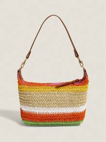 Muvela Women's Bohemian Contrast Color Woven Shoulder Bag - Multicolor - View 1