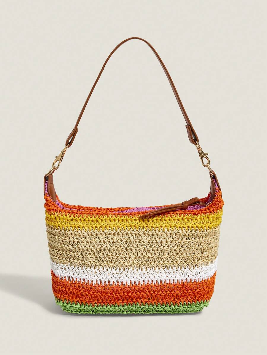 Muvela Women's Bohemian Contrast Color Woven Shoulder Bag - Multicolor - View 1