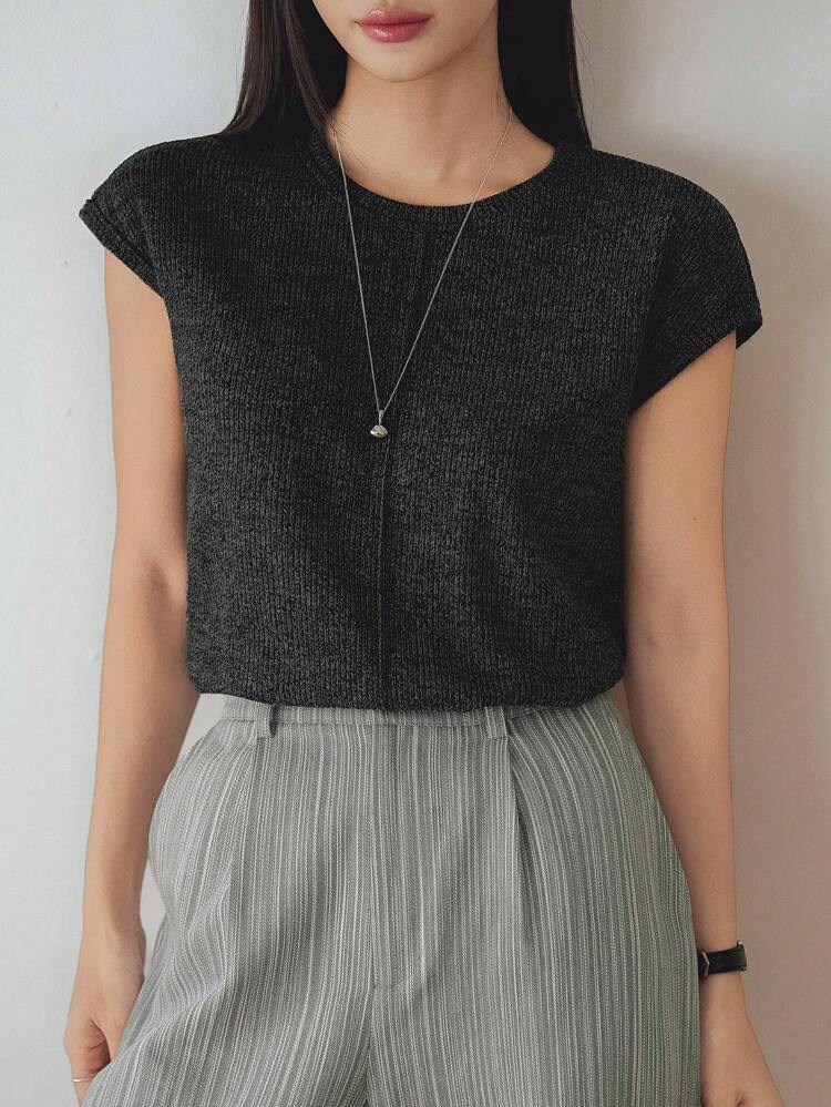Women's Casual Solid Color Patchwork Short Sleeve T-Shirt, Summer Business Casual Women
