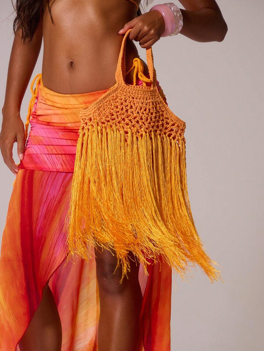 MUSERA 钩针流苏编织购物单肩包手提沙滩包伊比沙岛夏季假期音乐节包