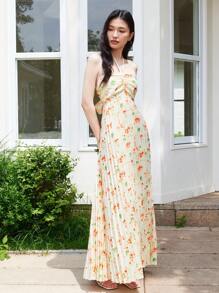 SHEIN LUNE 女式花卉印花无袖长裙 - 随机花朵图案 - 彩色 - 查看 3