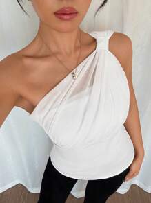 Chiquease Mujer Elegante Camiseta sin Espalda de Cuello Asimétrico de unicolor Suelta, Versátil