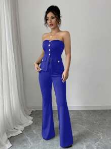 Elenzga Women Two Pieces Outfits For Daily Wear - Royal Blue - View 5