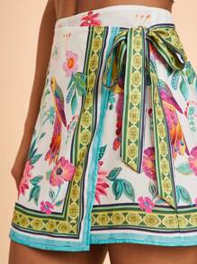 Travachic 女士梭织全印花裹身系带休闲裙，度假风格，梭织图案印花，休闲夏日度假，波西米亚海滩度假，波西米亚风，乡村音乐会，节日庆典，海滩，夏季，复古风女士，毕业典礼，夏季防晒裙，女士生日裙，波西米亚风