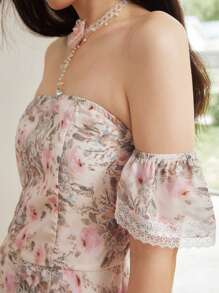 Celisse Vestido de verano nuevo romántico con estampado floral para vacaciones (Patrón floral asimétrico) para mujer