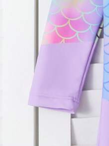 Bộ đồ bơi liền thân dài tay in hình nàng tiên cá kèm quần cho bé gái - Nhiều màu - Xem 3