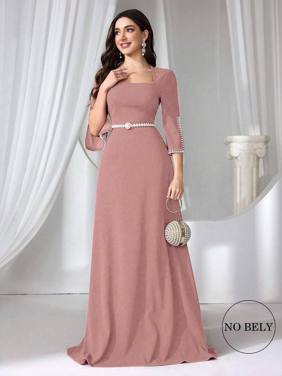 Coutiva Women's Beaded Bodycon Knit Formal Evening Gown, Party Dress, For Wedding Guest - Pink - View 1