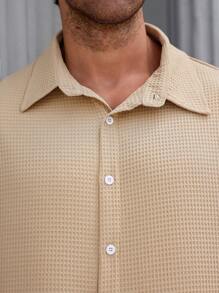 OTTIMOZO Plus Size Men's Casual Solid Color Short Sleeve Shirt For Summer - Apricot - View 5
