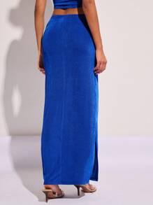 COSMINA Women's Elegant Holiday Ruched Split Hem Skirt, Spring/Summer - Blue - View 2