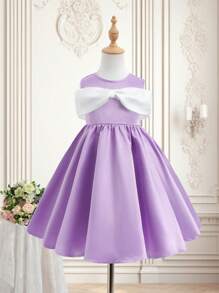 SHEIN Girls (Small) Black And White Color Block Back With Oversized Bow Decor Princess Dress