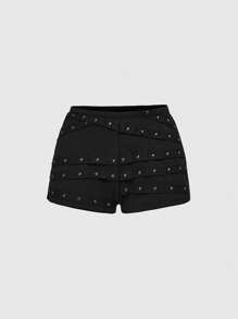 ROMWE Grunge Punk Canotta da donna sexy senza maniche con schiena scoperta, decorata con rivetti/strass, scollo a V, adatta per spiaggia estiva, laurea, Pasqua, concerti, vacanze a Nashville, festival musicali