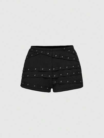 Grunge Punk Women's Sleeveless Sexy Backless Vest With Rivet/Rhinestone Embellishment, V-Neck Design, Suitable For Summer Beach, Graduation, Easter, Concerts, Nashville Vacation, Music Festivals