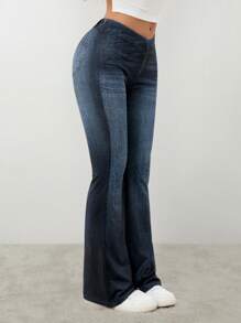 SHEIN PETITE CURVE Plus Size Non-Denim Flare Leg Pants, Suitable For Summer