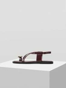 MOTF PREMIUM OPEN TOE CRISS CROSS FLAT SANDALS FOR CHRISTMAS - Burgundy - View 4
