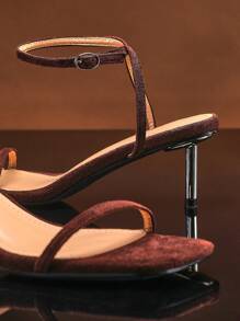 SHUZIA Women's Square Toe Ankle Strap Kitten Heeled Sandals - Chocolate Brown - View 5