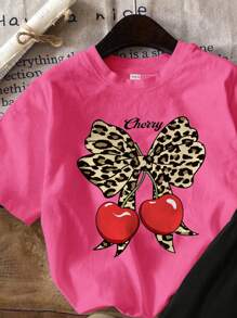 SHEIN Leap Crew Tween Girls' Casual Minimalist Round Neck T-Shirt Set, Suitable For Summer - Pink - View 4