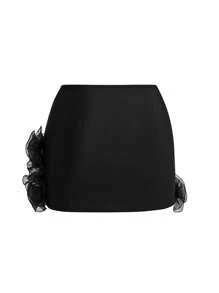 Swim Oasis Plus Size Holiday Floral Decorative One-Piece Swimsuit Cover-Up Mini Skirt For Summer Beach Vacation - Black - View 7