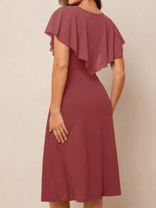 SHEIN Clasi Ladies' Mid-Length Green Dress With Ruffle Hemline - Dusty Pink - View 2