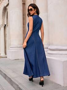 SHEIN Forever 21 Women's Sleeveless A-Line Maxi Dress,Vintage Casual Street Style For Spring - Dark Wash - View 2