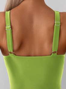 Swim Basics 1pc Women's Solid Color Cross Wrap One-Piece Swimsuit, Suitable For Summer Beach - Green - View 4