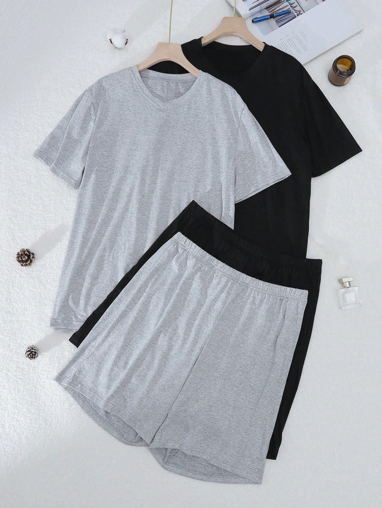 طقم بيجاما للرجال بأعلى بأكمام قصيرة ياقة على شكل...