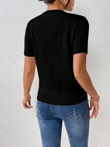 Chiquease 女士圆领纯色短袖针织上衣夏季过年衣服