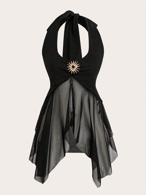 Chiquease Vintage Sexy Neck-Tie Backless Strap Ruffle Hem Tank Top, Design For Women, Suitable For Spring & Summer