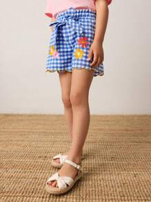 SHEIN Young Girl Loose Casual Plaid Pattern Shorts - Blue and White - View 4
