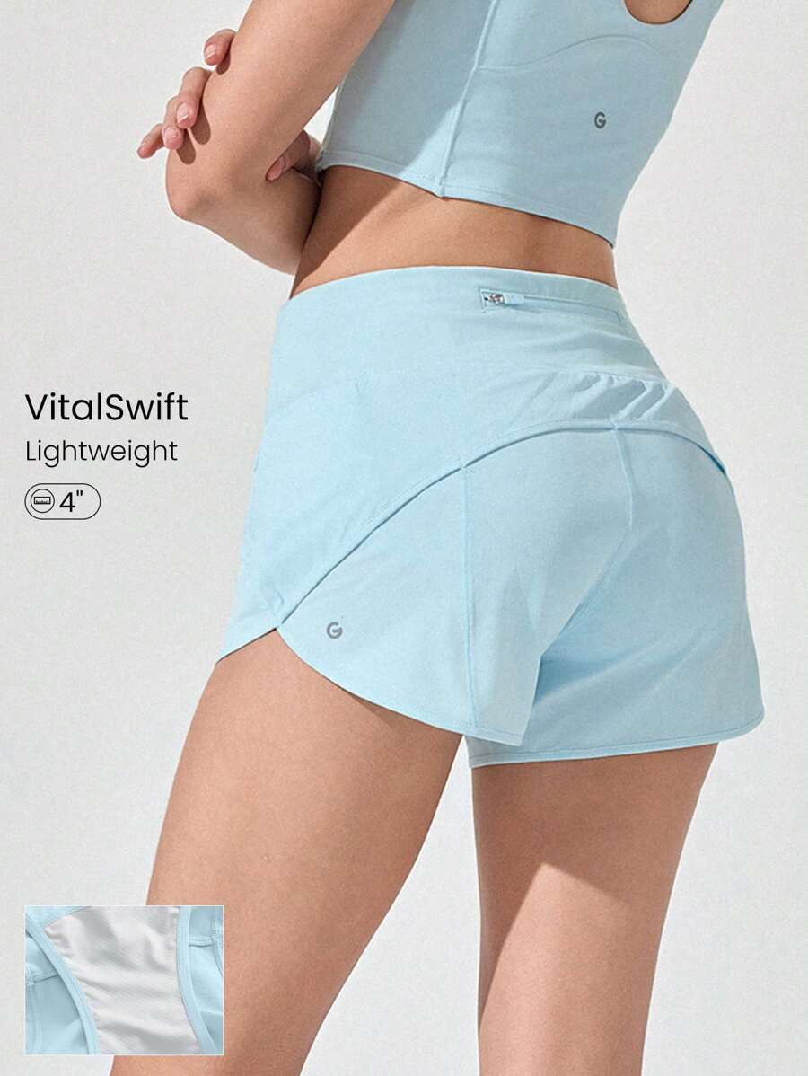 GLOWMODE Quần short chạy bộ cạp cao VitalSwift 4" có túi rút dây đựng đồ lót tích hợp, tập luyện hàng ngày, mùa hè, khô nhanh, thấm hút ẩm, chống mùi hôi - Màu xanh nước - Xem 1
