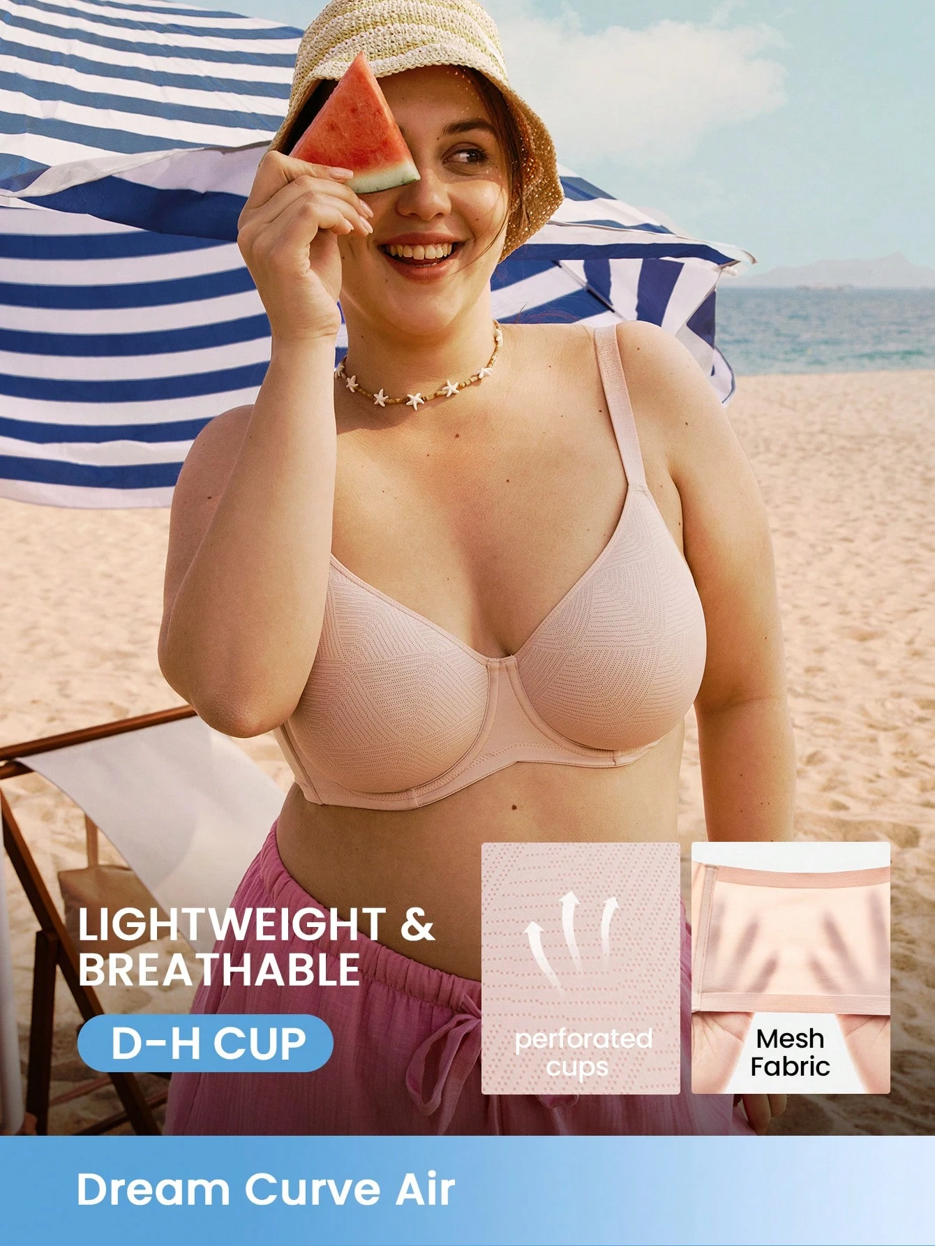 Plus Dream Curve Air Volldeckende, luftige, atmungsaktive, transparente Mesh-Abstandhalter-Cup, rosa, Basic, leichter Komfort Minimizer-BH