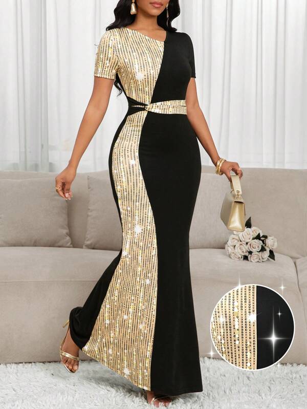 SHEIN Lady Rochie elegantă pentru femei, model sirenă, cu imprimeu cu paiete în culori contrastante, rochii de ziua de naștere și evenimente / Rochii de birou / Rochii de biserică / Rochii de mireasă / Rochii de sărbătoare / Rochii de petrecere pentru femei Rochie formală pentru femei Rochie lungă formală pentru femei Rochie formală pentru femei Rochii de afaceri casual pentru femei Rochii de birou pentru femei Rochii de serviciu pentru femei Noutăți Rochie de absolvire / Rochii de ziua de naștere Haine pentru femei Rochie casual pentru femei Rochii de serviciu de vară Rochii de vară pentru femei