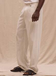 Musero Pinstripe Belt Loop Straight Leg Trousers Spring, Summer, Streetstyle - Black and White - View 3