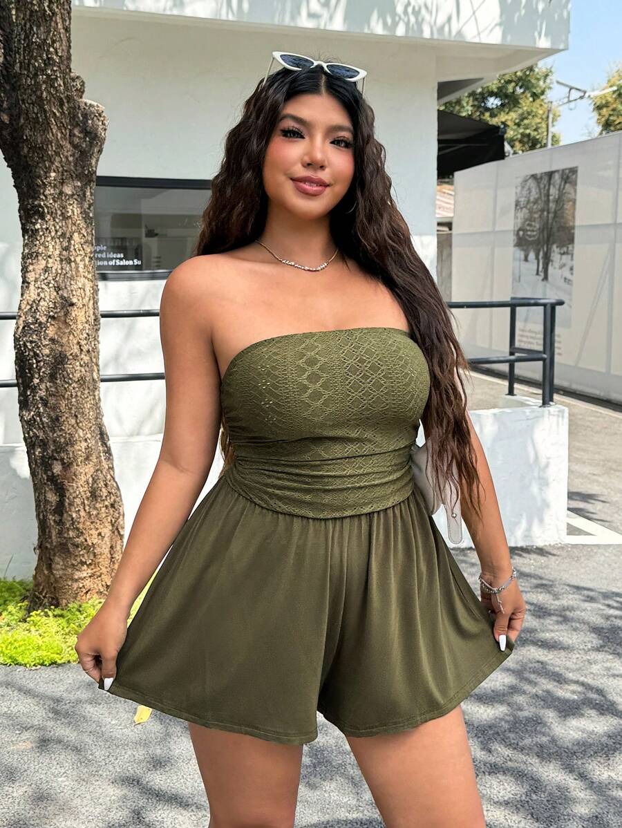 CovetEZ Plus Size Summer Casual Elastic Loose Jumpsuit - Burgundy - View 1