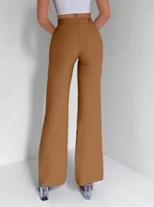 SHEIN Cottnline Pantalones de traje de unicolor para mujer, de moda para el verano - Camel - Ver 2
