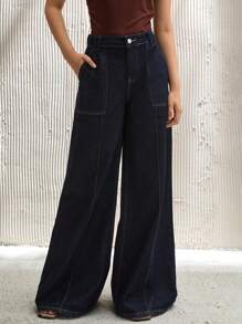 CLARA VERO PANTALÓN VAQUERO CASUAL MUJER DE CINTURA ALTA Y PIERNA ANCHA