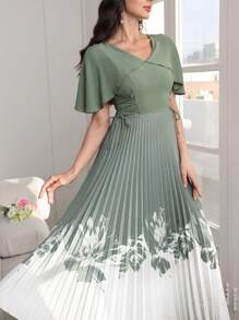 Modelyn Women's Elegant Floral Print Pleated Hem Dress, Summer - Multicolor - View 4