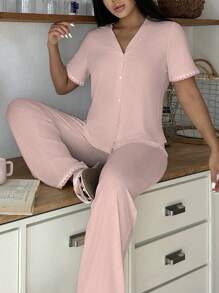 SHEIN 2件套女士休闲撞色睡衣套装 - 彩色 - 查看 4