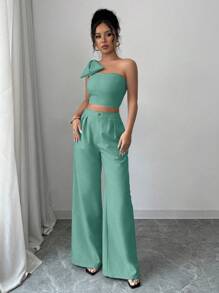 Elenzga Women Two Pieces Outfits For Daily Wear - Green - View 4
