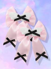 ROMWE Kawaii 2pcs/Set Lovely Pink Plush Bowknot Wings Hair Clips, Delicate And Versatile, Suitable For Daily Wear, Gift For Girls/Ladies