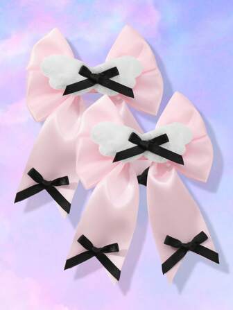 Kawaii Set da 2 pezzi, fermagli per capelli con fiocco rosa soffice e alette, delicati e versatili, adatti per uso quotidiano, regalo per ragazze/donne
