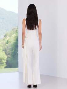 LYSMO 2025 New Spring/Summer Women Waist Ruffle Jumpsuit With Peplum Ruffle Design, Simple Commute & Office Outfit - Beige - View 2